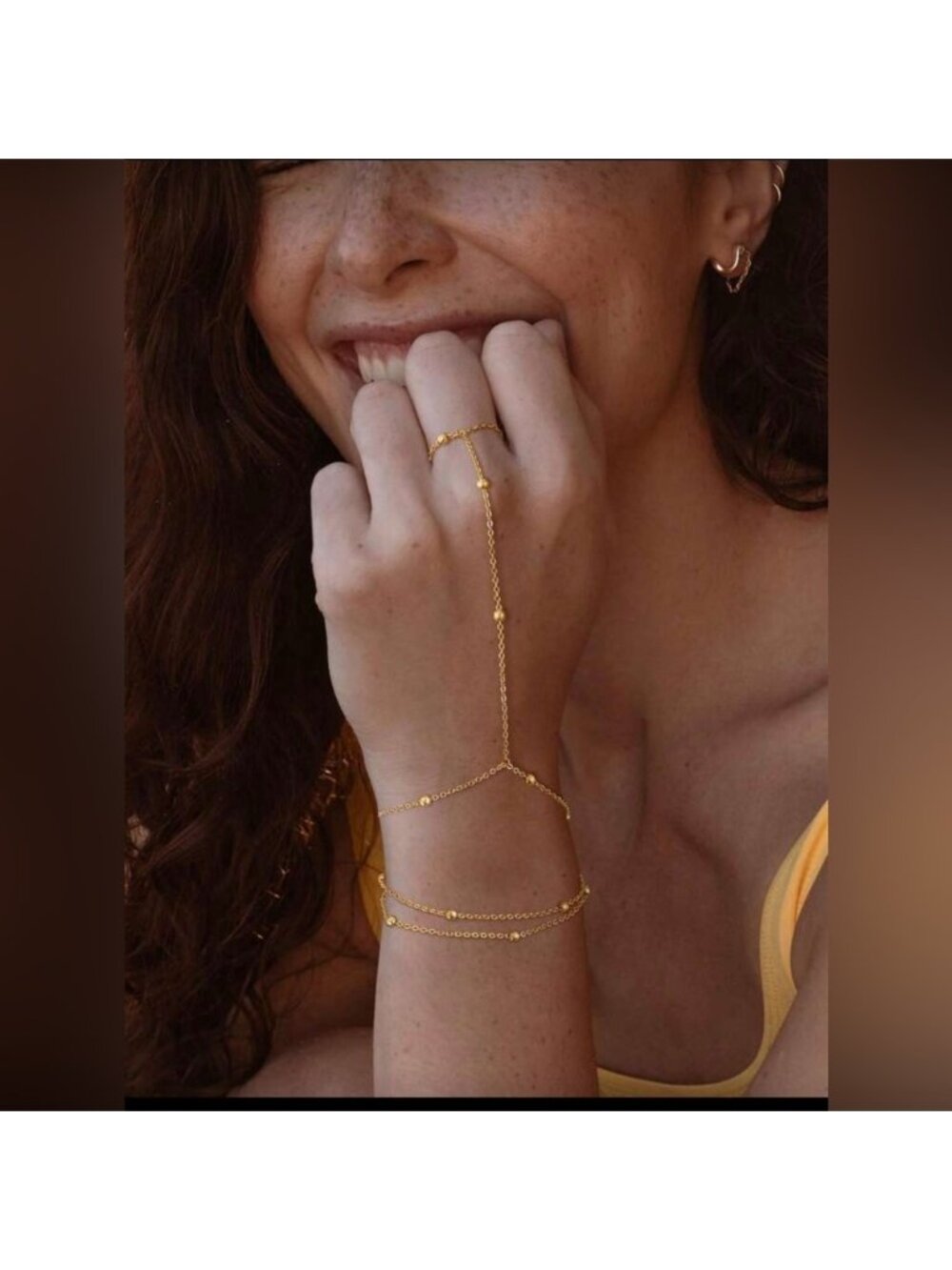 Gold Plated Stainless Steel Hand Chain Bracelet Ring Slave Bracelet
